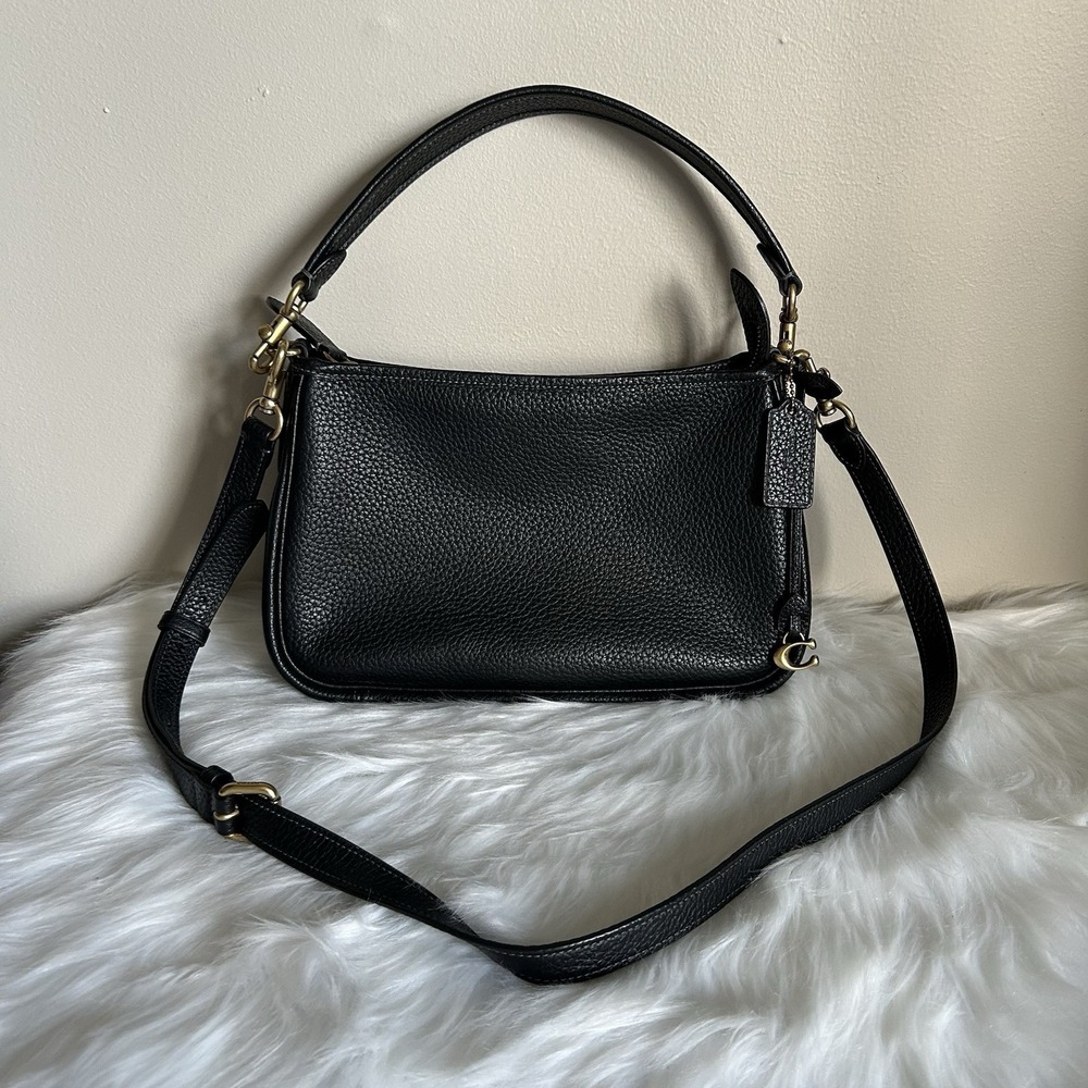 Coach Carry Black Pebbled Leather Shoulder Bag Good - Picture 2 of 13